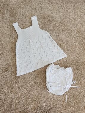 Juliana Baby White Knit Set - Dress & Bloomers Set Size 1 Made In Spain